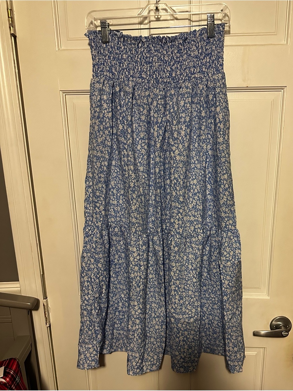Source Unknown Blue Floral Smocked Maxi Skirt